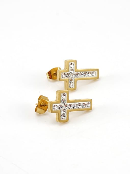 [18*12mm] gold Titanium Steel Rhinestone Cross Minimalist Drop Earring
